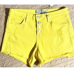 New! Just USA yellow mustard distressed denim jean shorts size 6